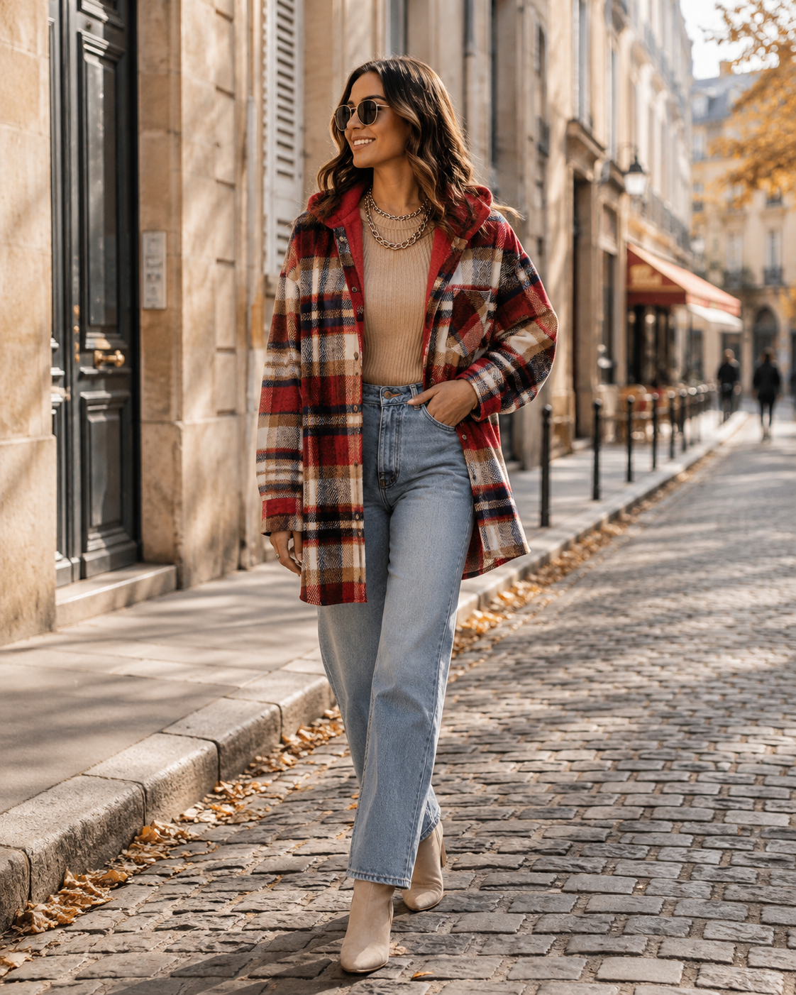 Halcyon Women's Plaid Shacket – Loose Silhouette, Button-Up Front & Chest Pocket