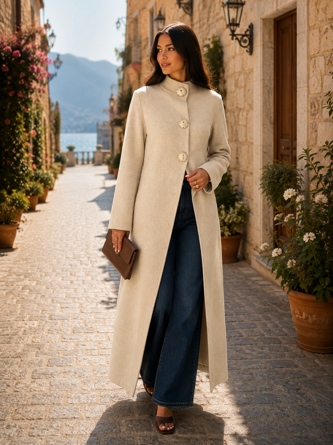Yara Women's Long Cardigan – Gold-Tone Buttons, Plush Knit & Refined Fit