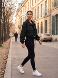 Yara Women's Cropped Jacket – Drawstring Waist, Zip & Snap Front, Flap Handy Pockets