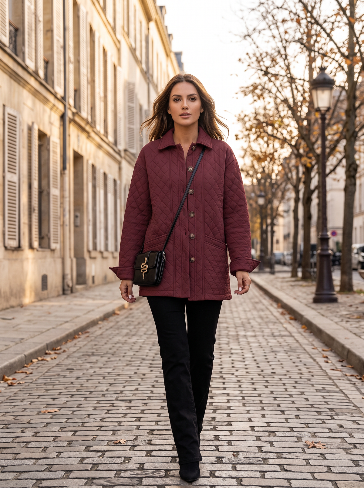 Kellan Women's Diamond Quilted Jacket – Button-Up Front, Mandarin Collar & Handy Pockets