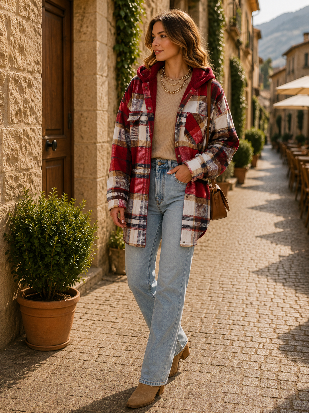 Zane Women's Plaid Shacket – Loose Silhouette, Button-Up Front & Chest Pocket