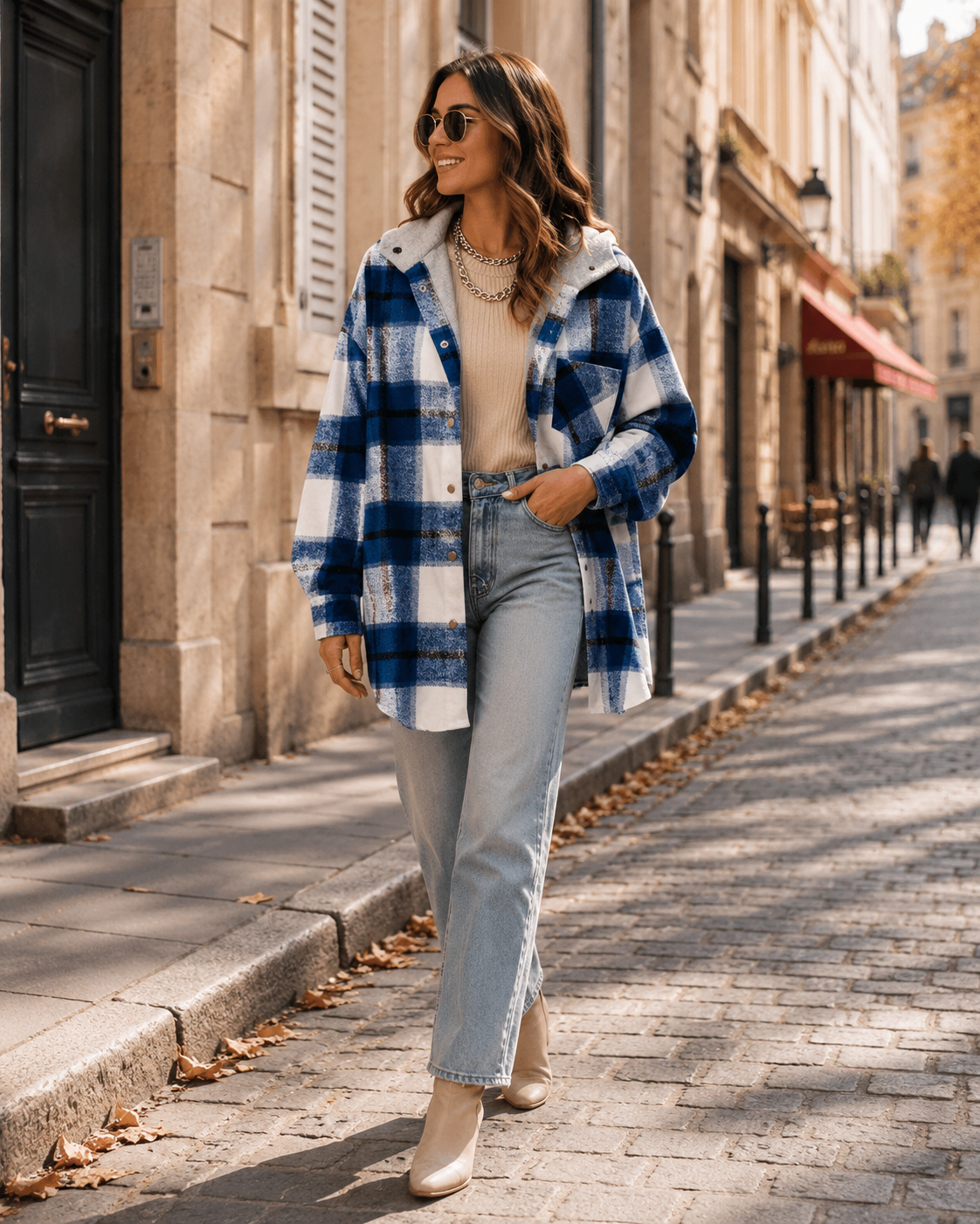 Halcyon Women's Plaid Shacket – Loose Silhouette, Button-Up Front & Chest Pocket