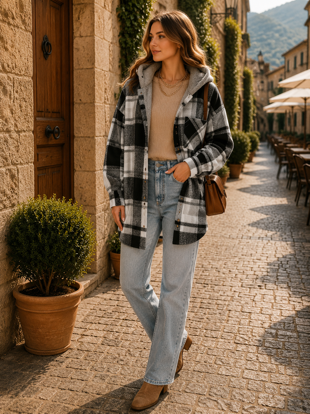 Zane Women's Plaid Shacket – Loose Silhouette, Button-Up Front & Chest Pocket