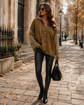Isolde Women's Oversized With Hood Jacket – Button-Up Front, Knit Sleeves & Chest Pocket