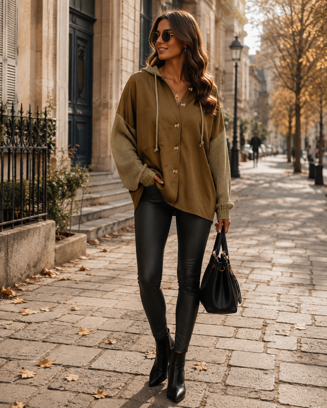 Isolde Women's Oversized With Hood Jacket – Button-Up Front, Knit Sleeves & Chest Pocket