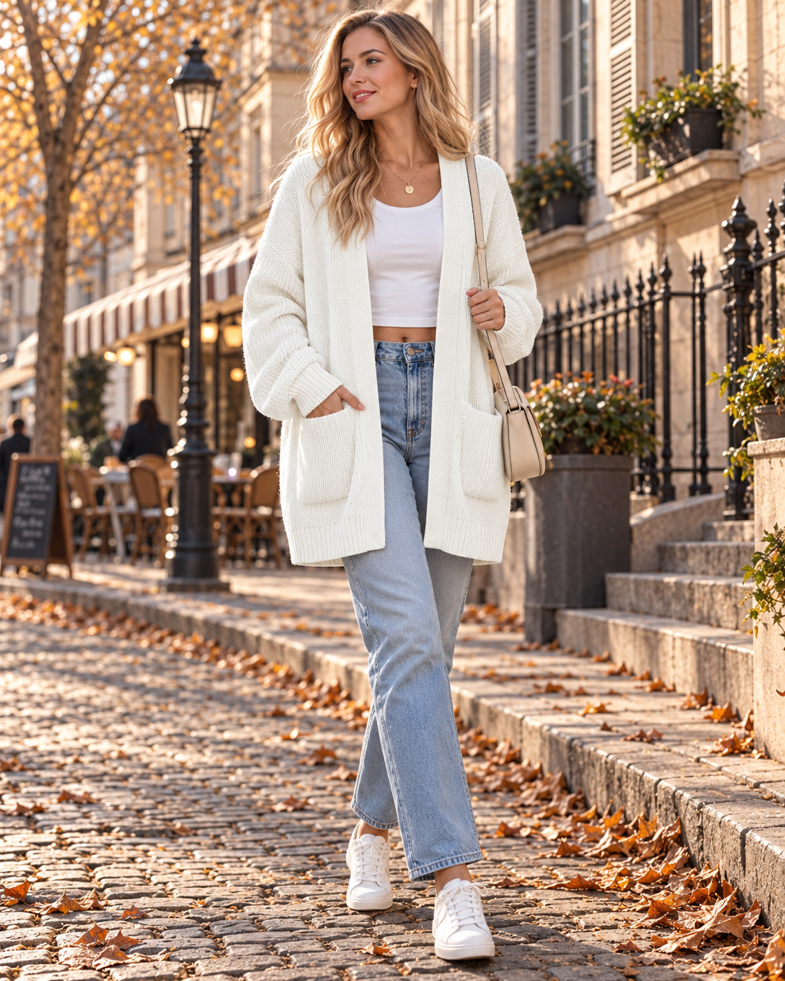 Rosalind Women's Oversized Knit Cardigan – Open-Front Design, Dropped-Shoulder Design & Patch Handy Pockets