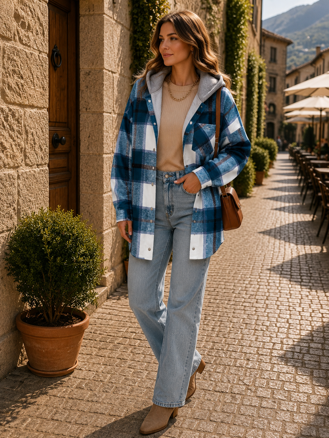 Zane Women's Plaid Shacket – Loose Silhouette, Button-Up Front & Chest Pocket