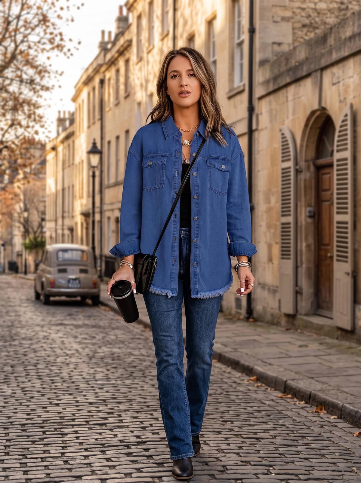 Quenna Women's Oversized Denim Jacket – Boyfriend Fit, Button-Up Front & Deep Handy Pockets