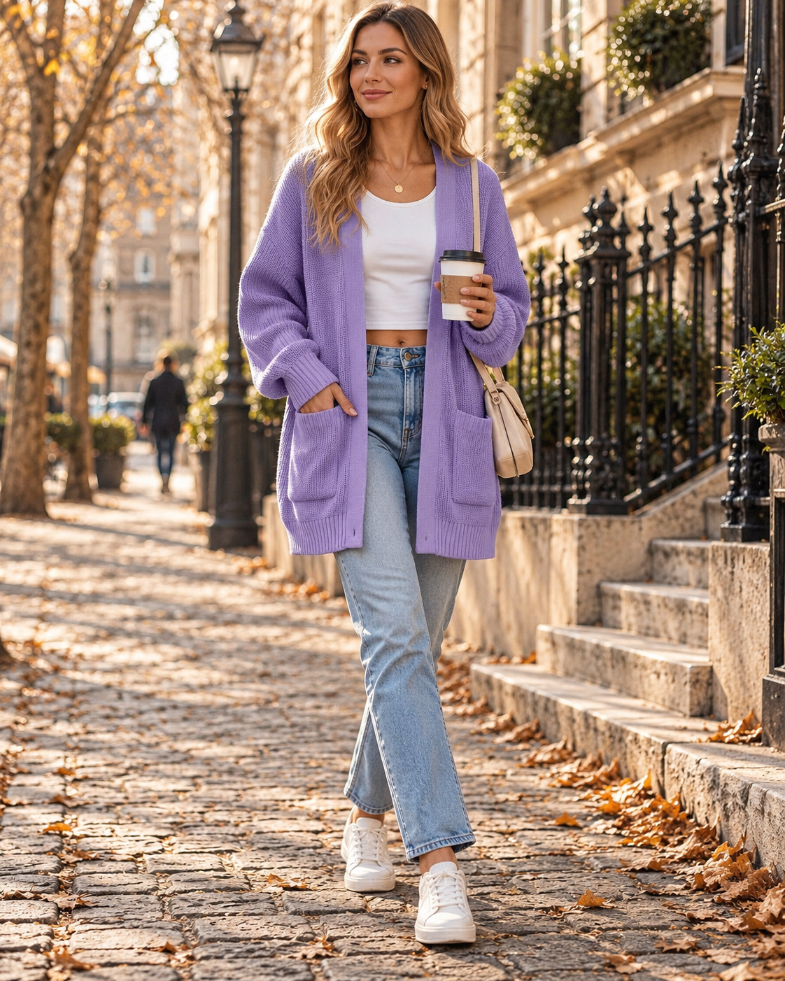 Rosalind Women's Oversized Knit Cardigan – Open-Front Design, Dropped-Shoulder Design & Patch Handy Pockets