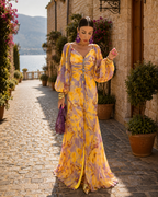 Ursula Women's Floral Maxi Dress – Deep V-Neckline, Side Slit & Flowy Fit