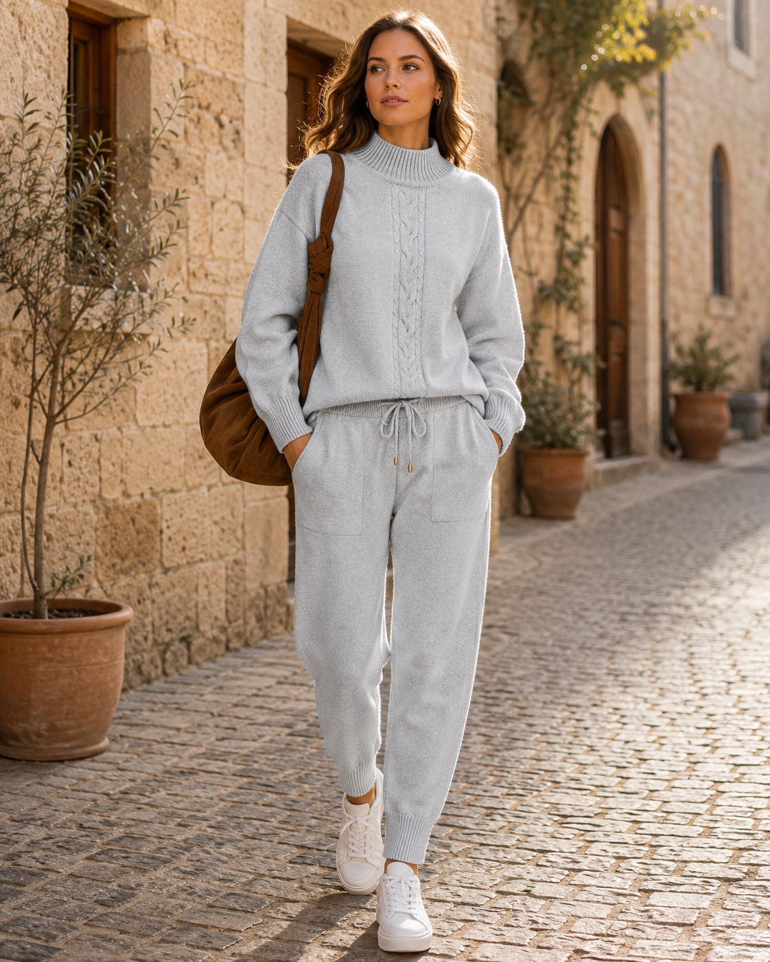 Wystan Women's Knit Lounge Set – Sweater, High-Waist Trousers & Plush Knit