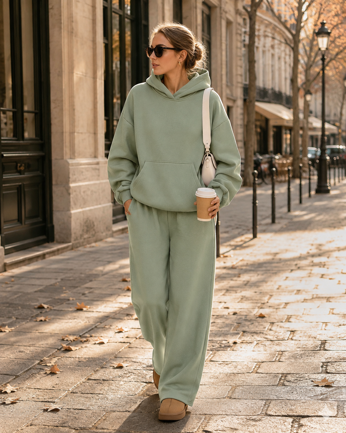 Esme Women's Fleece Lounge Set – Oversized Hoodie & Wide-Leg Pants with Handy Pockets