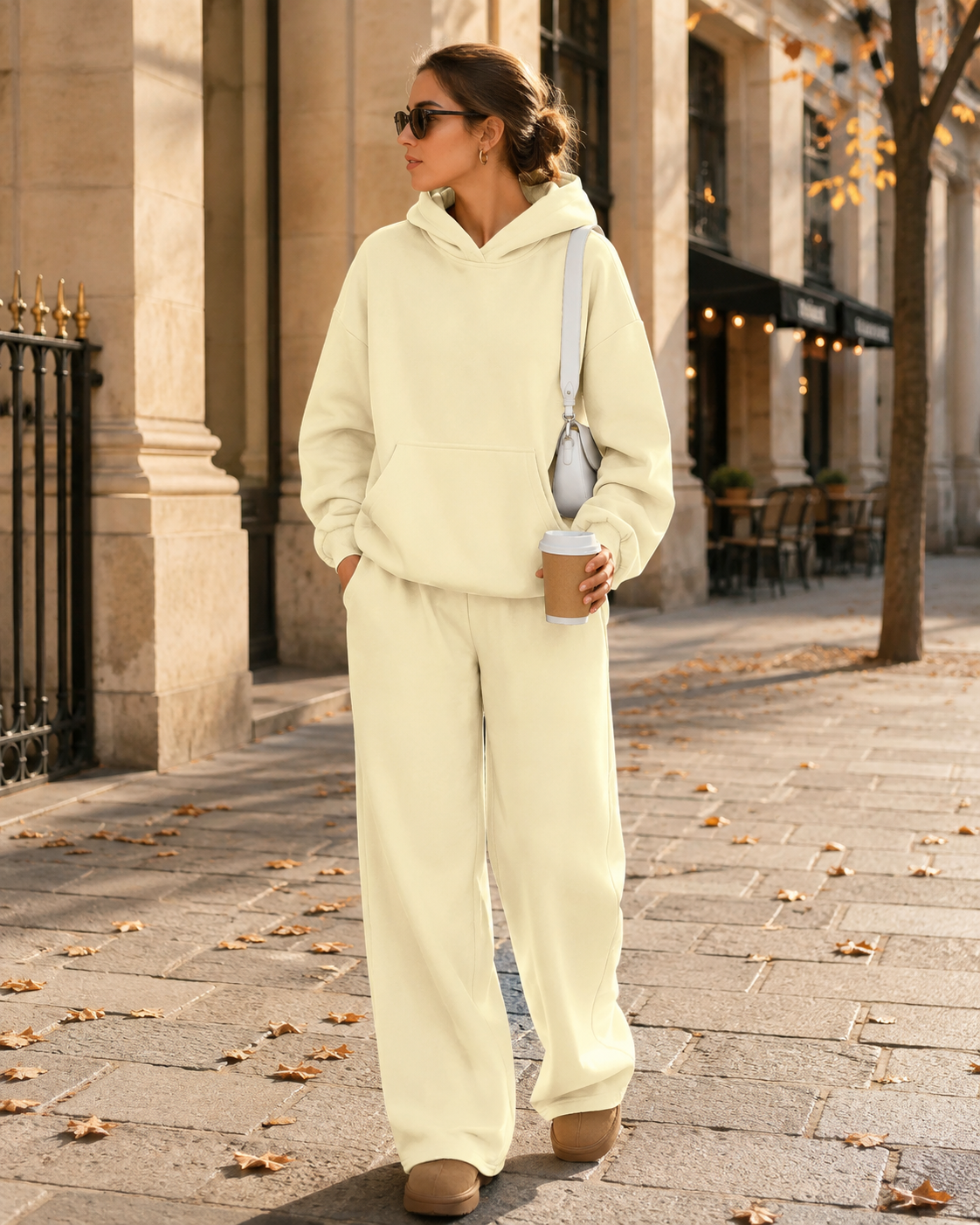 Esme Women's Fleece Lounge Set – Oversized Hoodie & Wide-Leg Pants with Handy Pockets