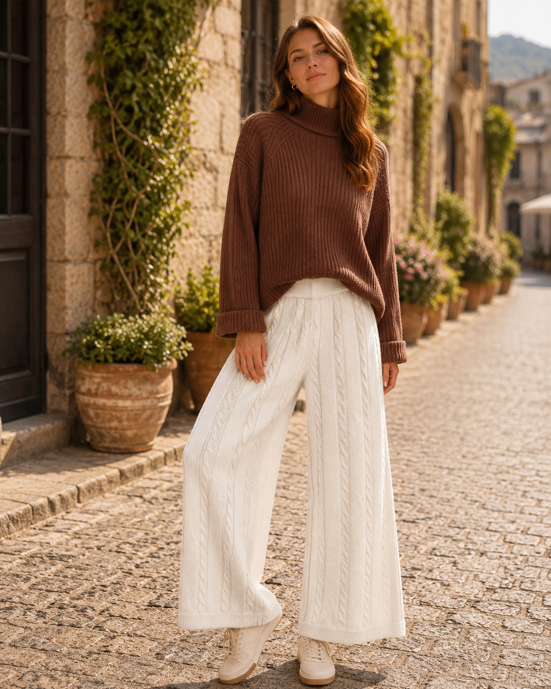 Fable Women's Plush Lounge Set – Patchwork Design, Straight-Leg Trousers & Insulating Fabric