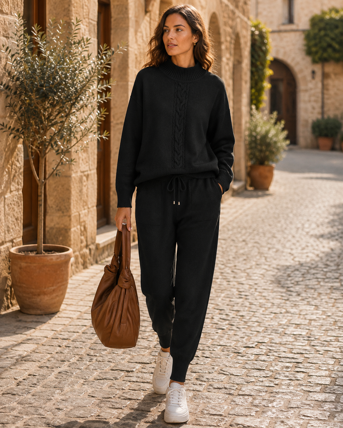 Wystan Women's Knit Lounge Set – Sweater, High-Waist Trousers & Plush Knit