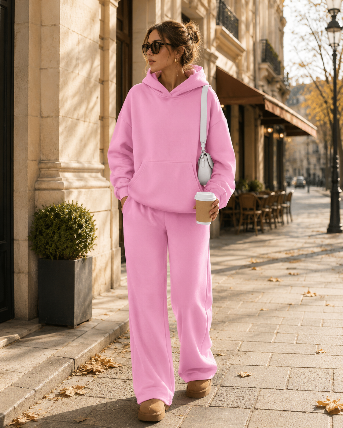 Esme Women's Fleece Lounge Set – Oversized Hoodie & Wide-Leg Pants with Handy Pockets