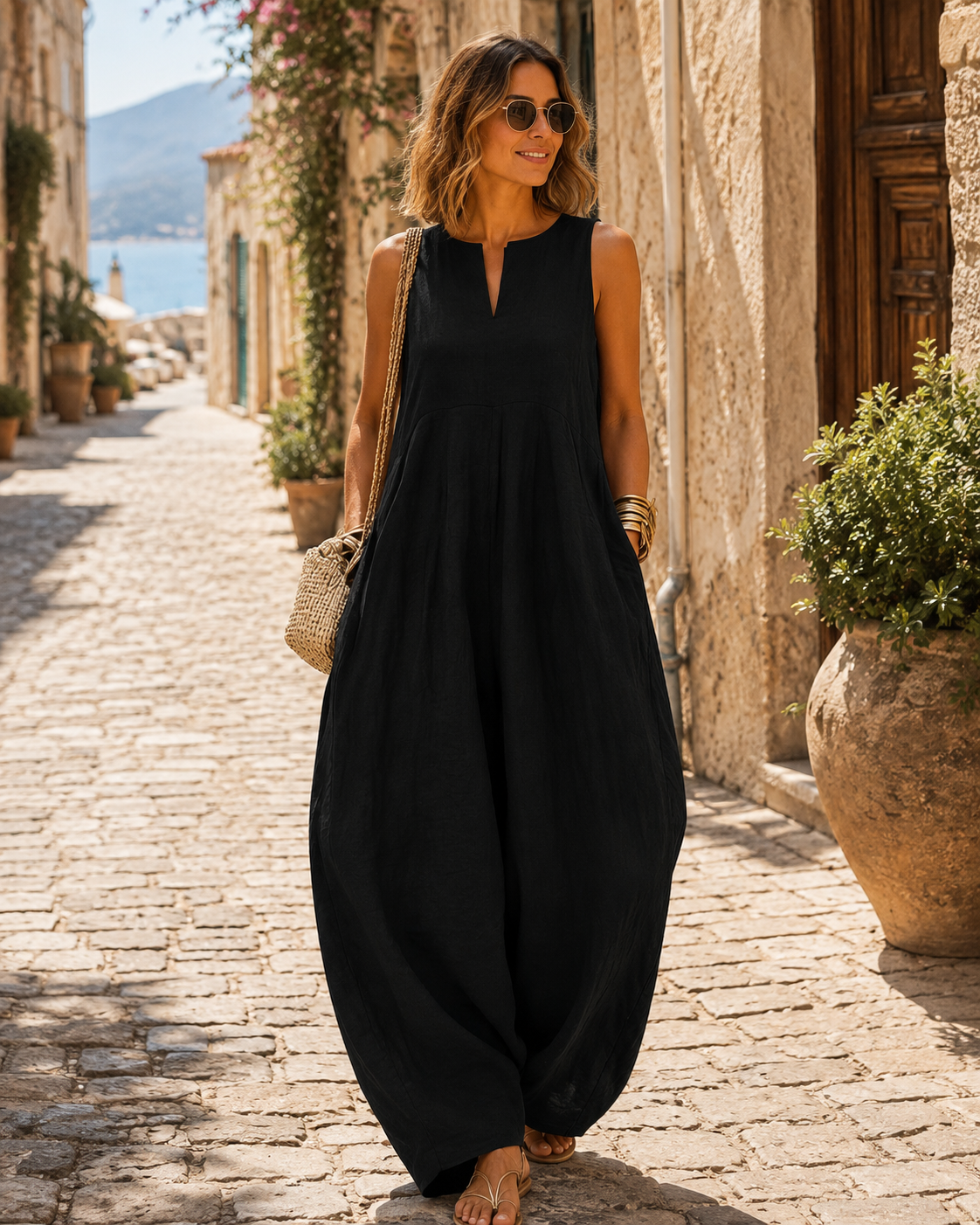 Fenwick Women's Jumpsuit – Sleeveless V-Neckline, Wide-Leg Design & Handy Pockets