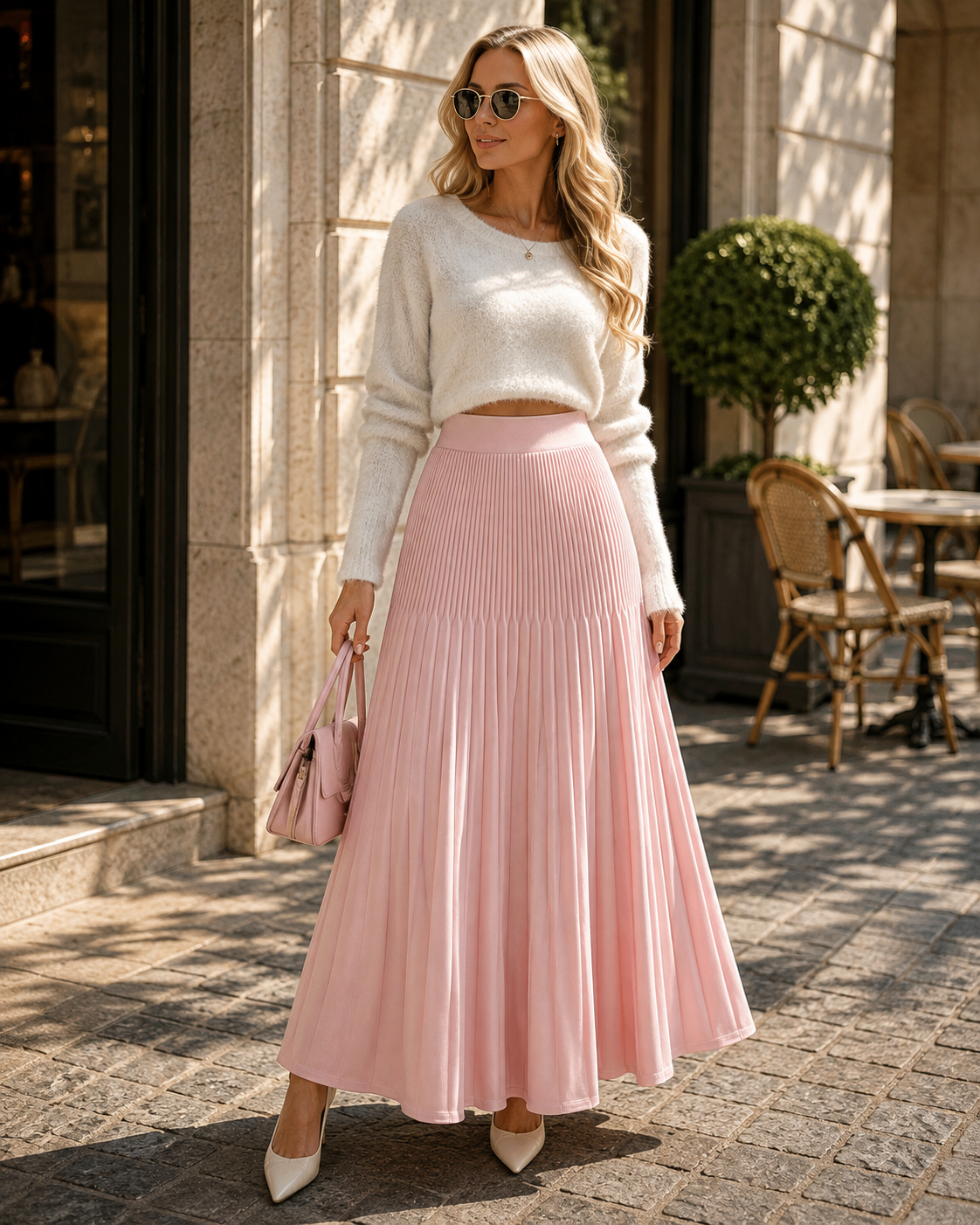 Gwyn Women's Pleated Knit Skirt – High-Rise Waist, Fishtail Hem & Elastic Fit