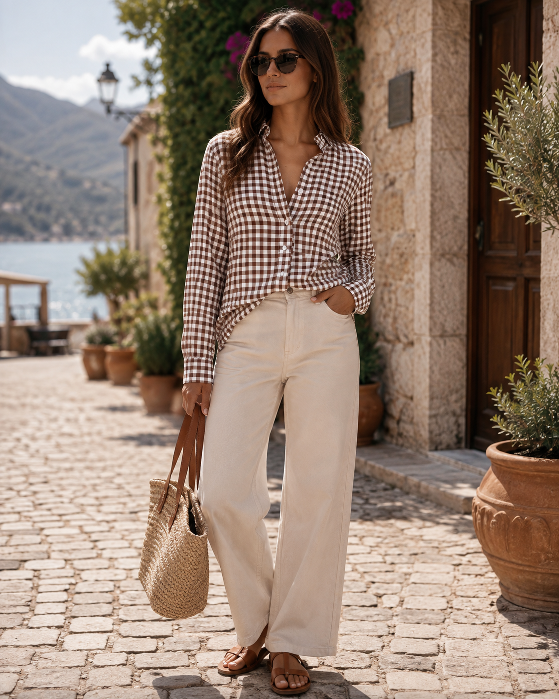 Emrys Women's Ruffle Collar Blouse – V-Neckline, Button-Up Front & Tailored Fit