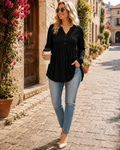 Ronan Women's Henley Sweater – V-Neckline, Pleated Waist & Comfortable Fit