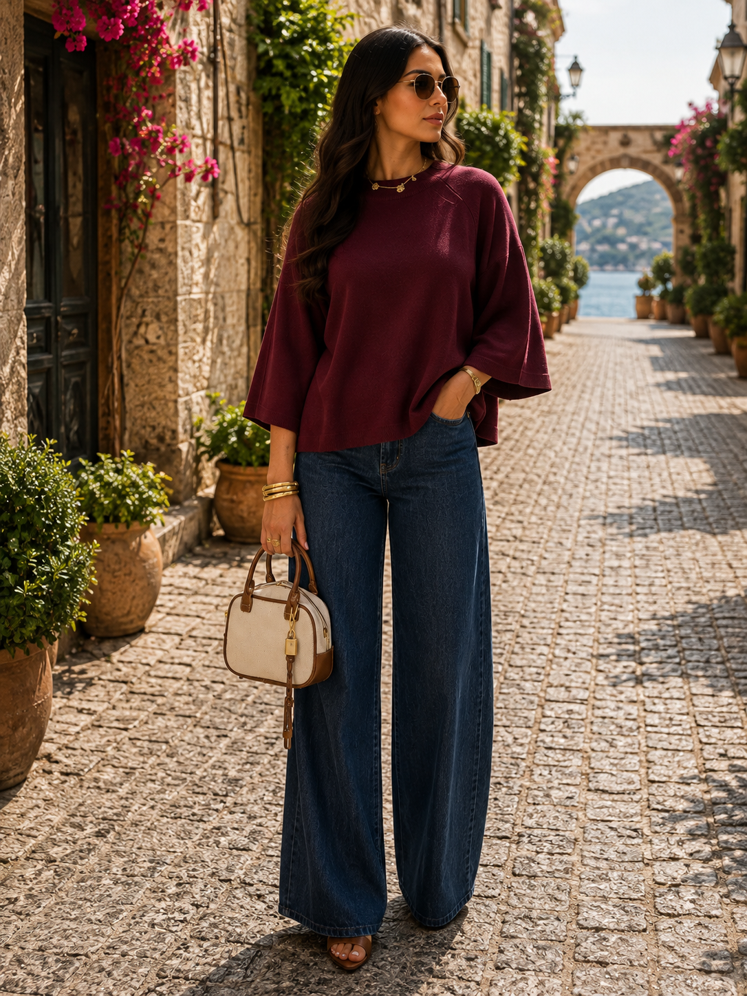 Xiomara Women's Knitted Top – Half Sleeves, Round Neckline & Easy Fit
