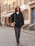 Xiomara Women's Oversized Henley Sweatshirt – Snap Collar, Fleece-Lined Interior & Dropped-Shoulder Design
