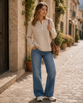 Kaida Women's Henley Knit Sweater – Roll Neck, Dropped-Shoulder Design & Comfortable Fit