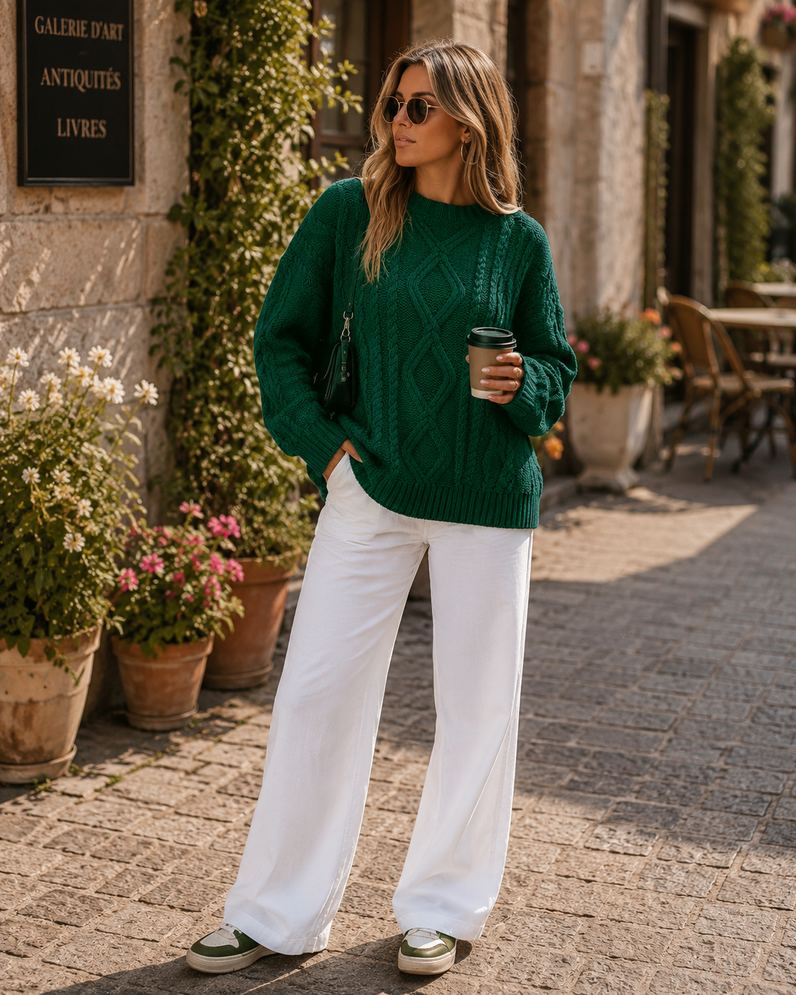 Draven Women's Cable Knit Sweater – Roomy Fit, Cotton-Blend Fabric & Round Neckline