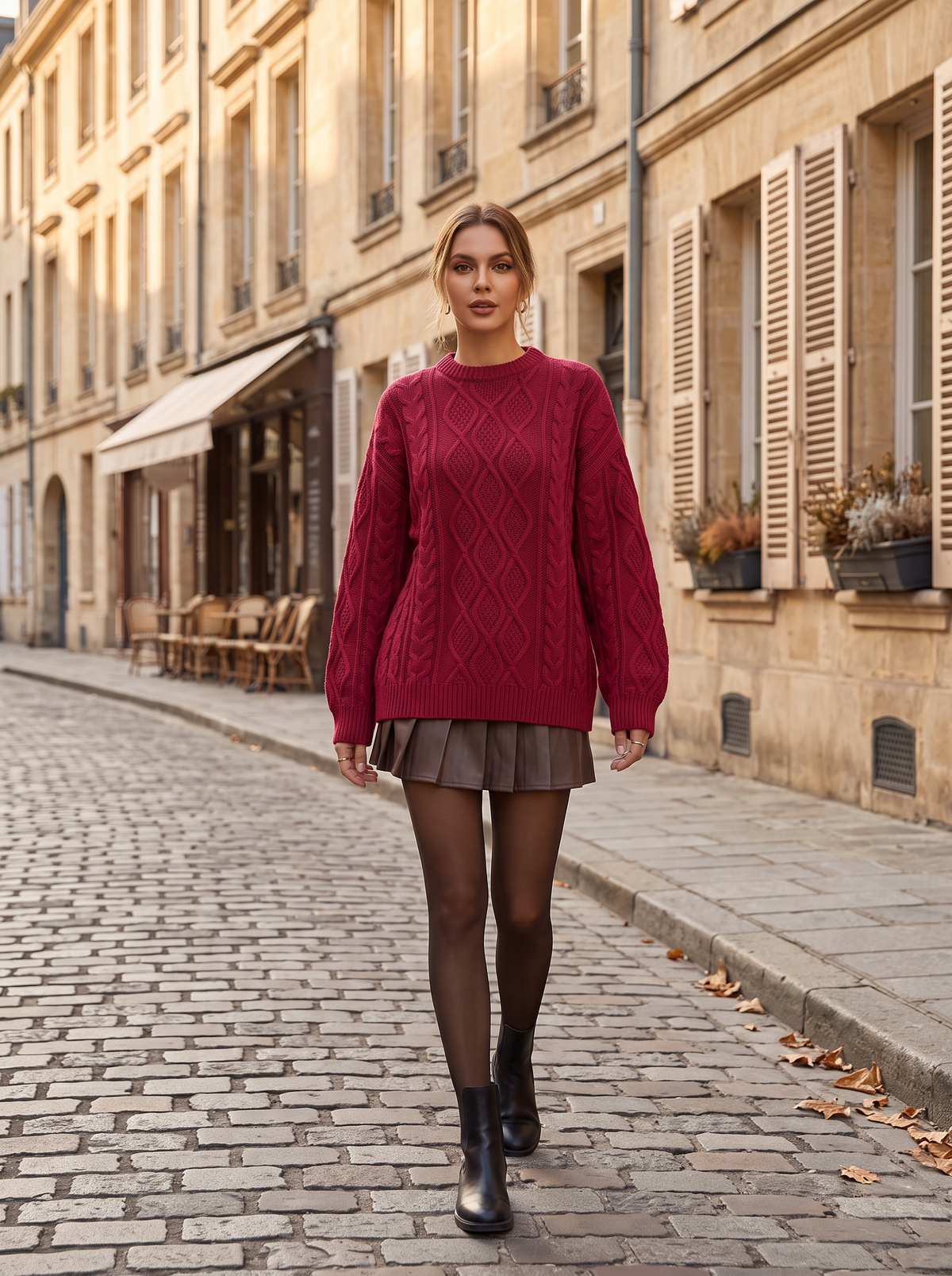 Emeric Women's Cable Knit Sweater – Loose Silhouette, Diamond Pattern & Cotton-Blend Fabric