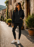 Yolanda Women's Fleece Sweater– Dropped-Shoulder Design, Front Pouch Pocket & Thumbhole Sleeves