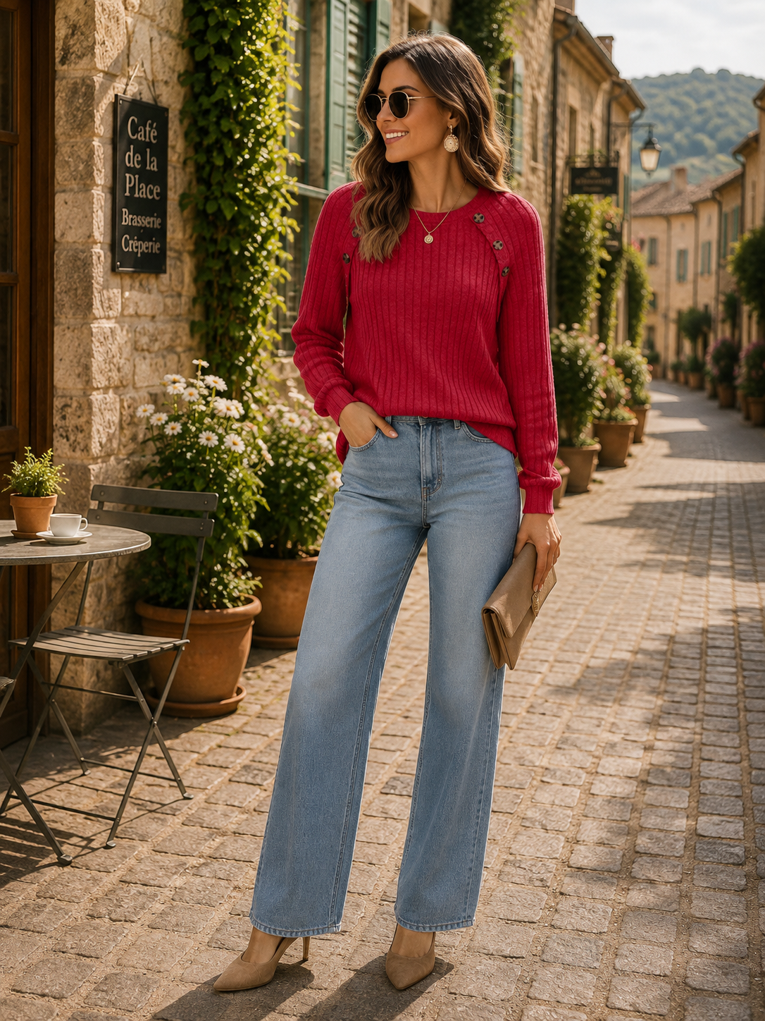 Tamsin Women's Long Sleeve Top – Round Neckline, Easy Fit & Gentle Stretchy Material