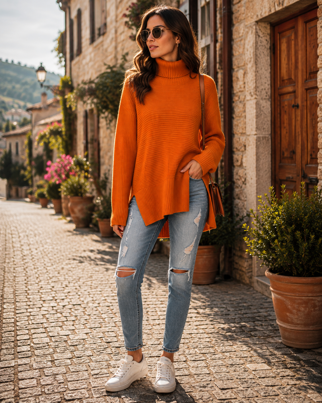 Bastien Women's Turtleneck Sweater – Asymmetric Hem, Side Slits & Easy Fit
