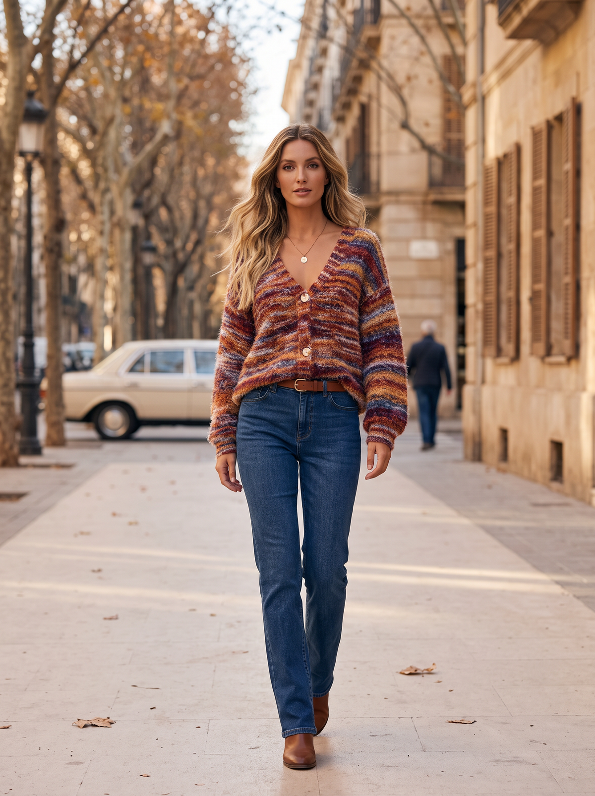 Silas Women's Rainbow Striped Cardigan – V-Neckline, Button-Up Front & Relaxed Silhouette