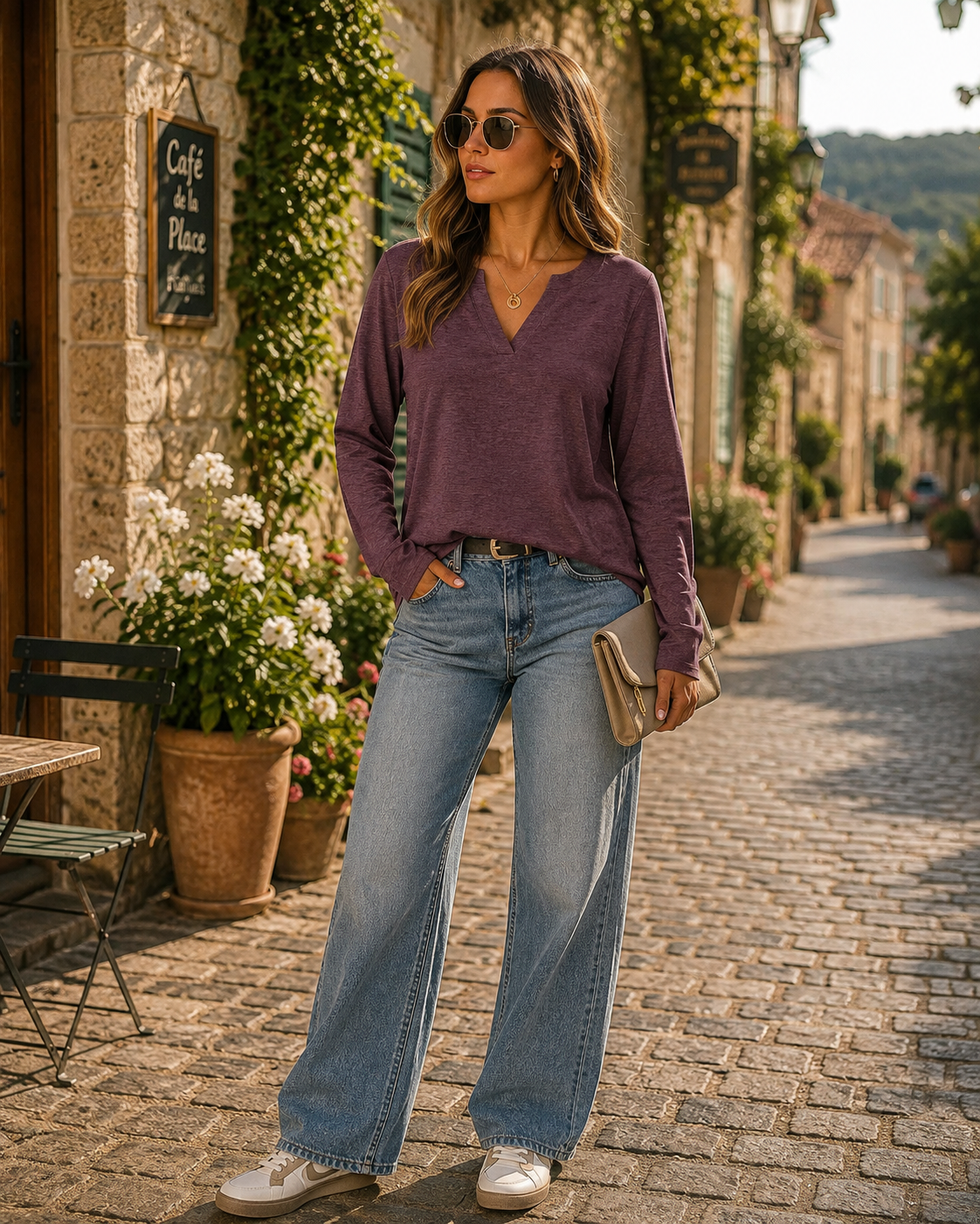 Alaric Women's V-Neckline Top – Full-Length Sleeves, Plush Stretchy Material & Easy Fit