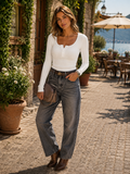 Marisela Women's Ribbed Henley Top – Full-Length Sleeves, Tailored Fit & Stretchy Material