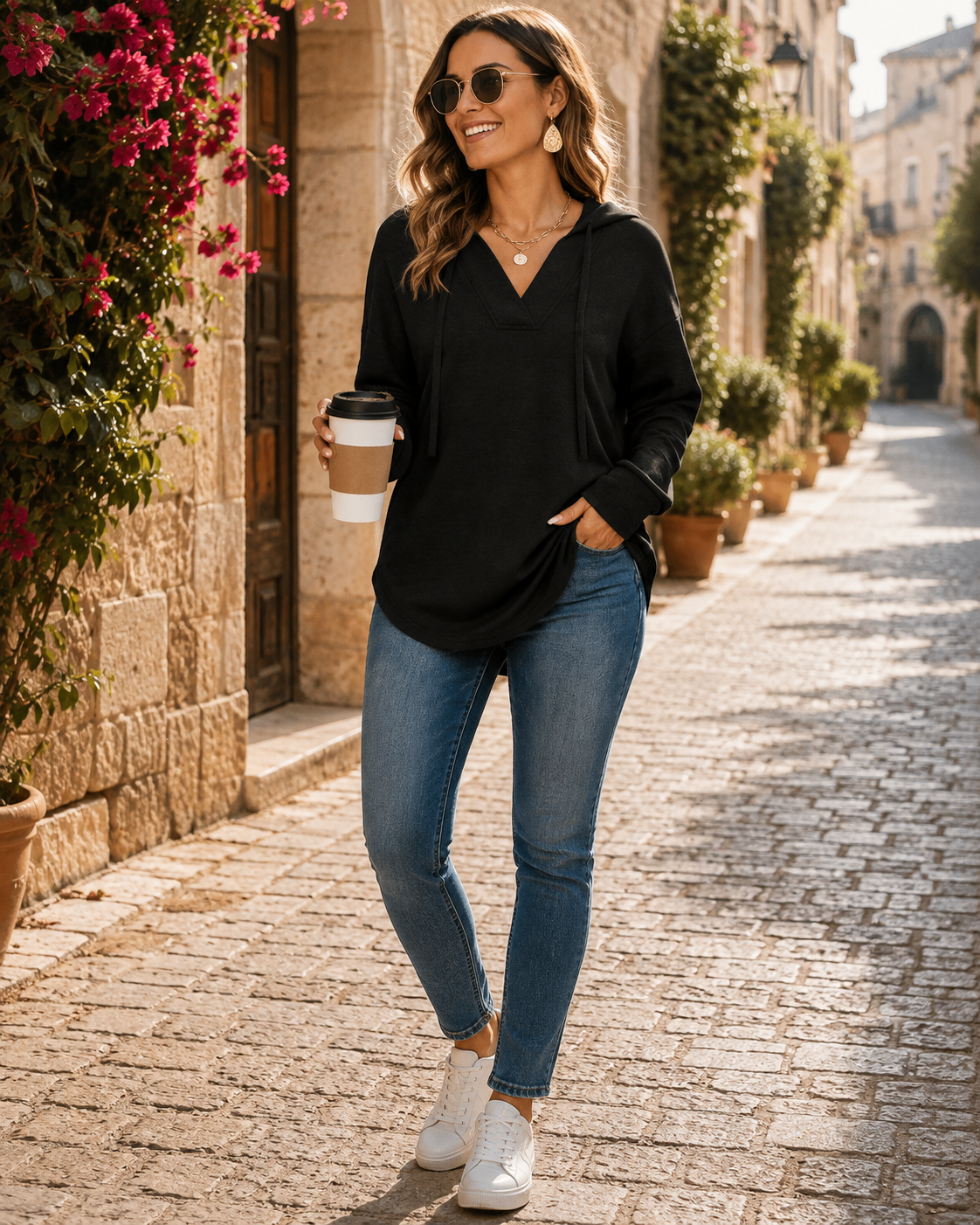 Ulysses Women's V-Neckline Sweater – Batwing Fit, Asymmetric Hem & Stretchy Material