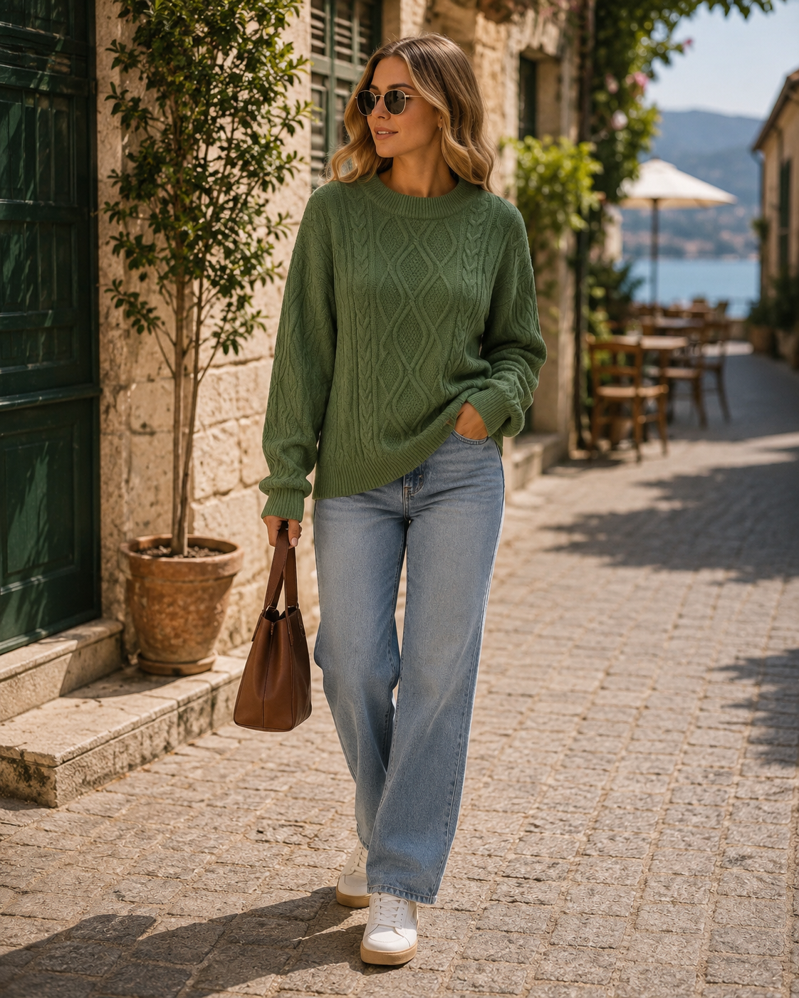 Liora Women's Knit Sweater – Round Neckline, Ribbed Detailing & Oversized Vintage Fit