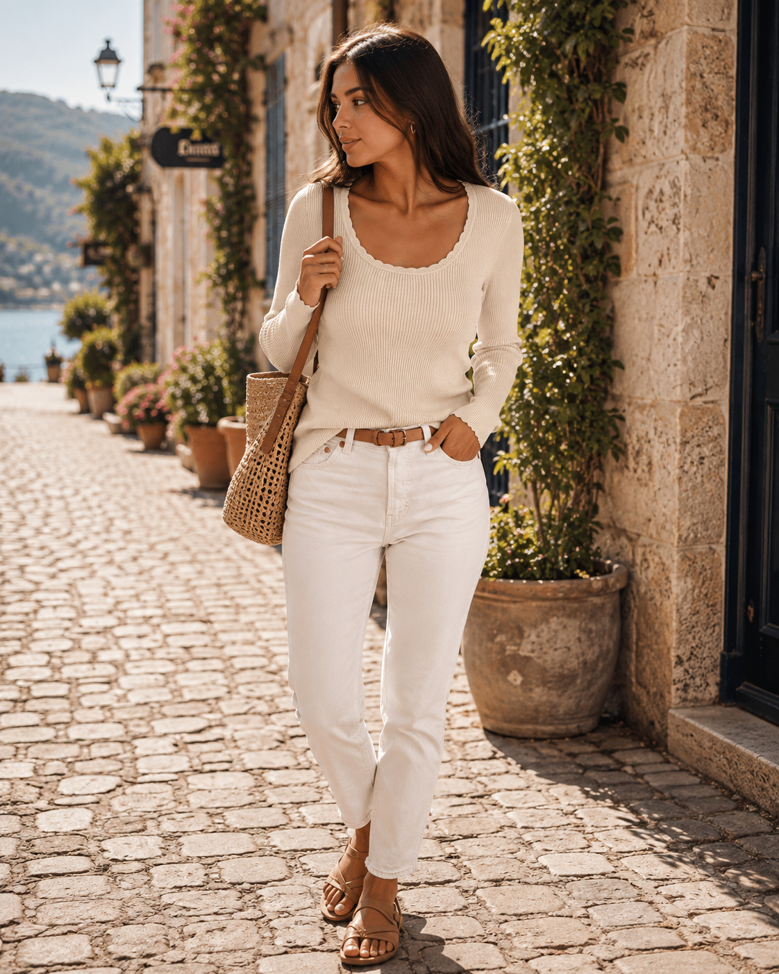 Nikolai Women's Ribbed Sweater – Scoop Neck, Scalloped Trim & Fitted Silhouette