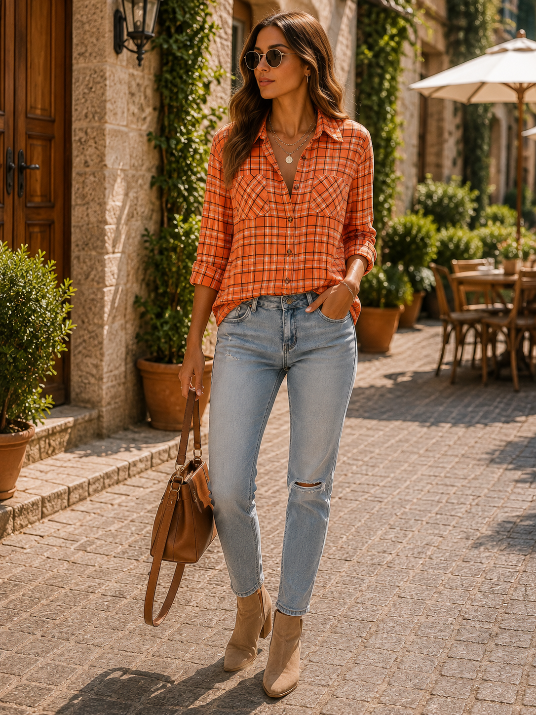 Zaria Women's Plaid Shirt – Roomy Fit, Wooden Buttons & Front Chest Pockets