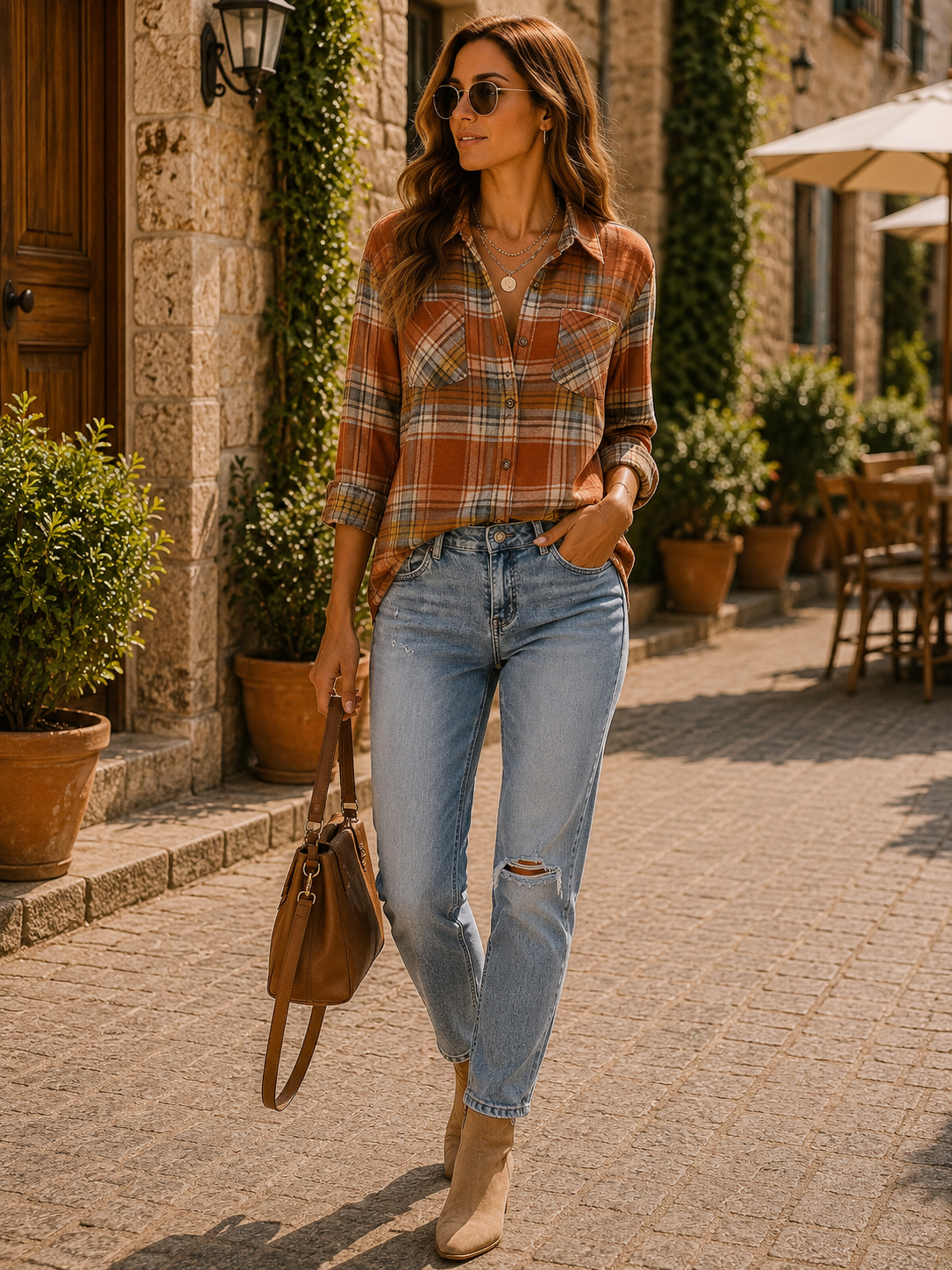 Zaria Women's Plaid Shirt – Roomy Fit, Wooden Buttons & Front Chest Pockets