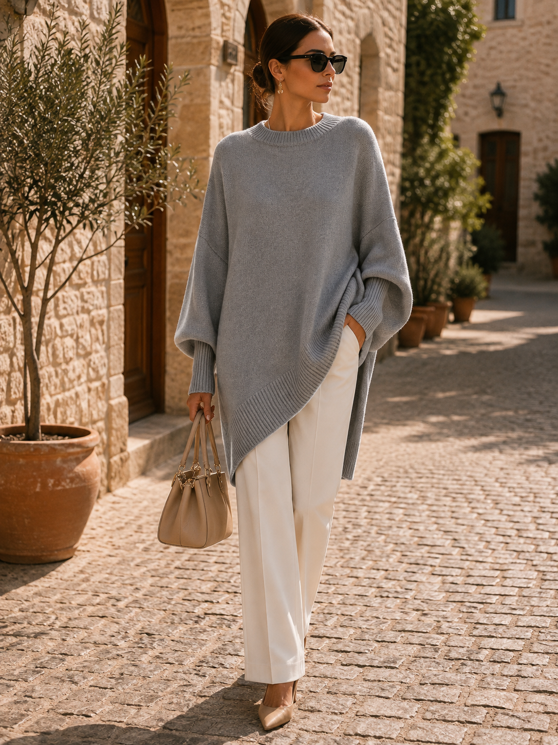 Cyra Women's Batwing Knit Top – Irregular Hem, Comfortable Fit & Plush Knit