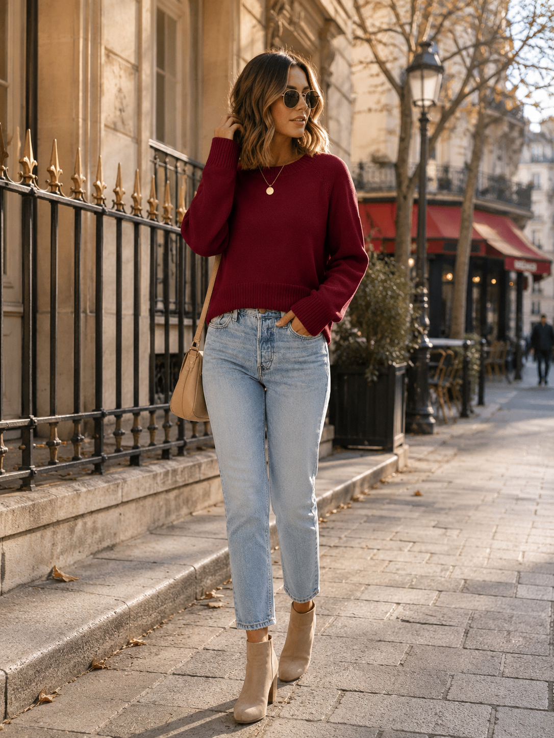 Belisa Women's Cropped Knit Sweater – Crewneck, Full-Length Sleeves & Ribbed Detailing