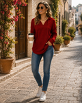 Ulysses Women's V-Neckline Sweater – Batwing Fit, Asymmetric Hem & Stretchy Material