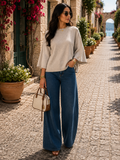 Xiomara Women's Knitted Top – Half Sleeves, Round Neckline & Easy Fit