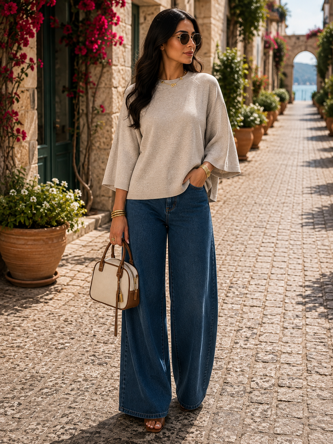 Xiomara Women's Knitted Top – Half Sleeves, Round Neckline & Easy Fit