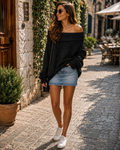 Ivor Women's Off-Shoulder Sweater – Dolman Sleeves, Folded Neck & Roomy Fit