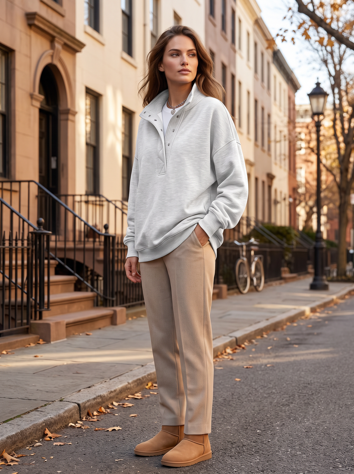 Xiomara Women's Oversized Henley Sweatshirt – Snap Collar, Fleece-Lined Interior & Dropped-Shoulder Design