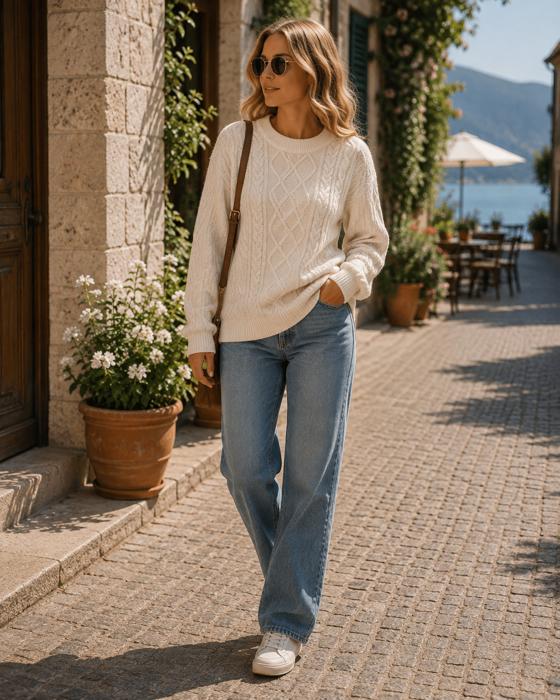Liora Women's Knit Sweater – Round Neckline, Ribbed Detailing & Oversized Vintage Fit