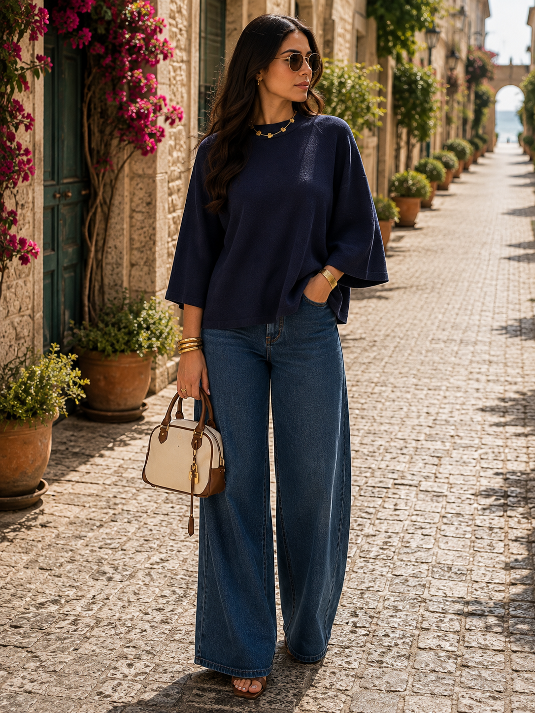 Xiomara Women's Knitted Top – Half Sleeves, Round Neckline & Easy Fit