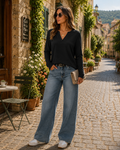 Alaric Women's V-Neckline Top – Full-Length Sleeves, Plush Stretchy Material & Easy Fit